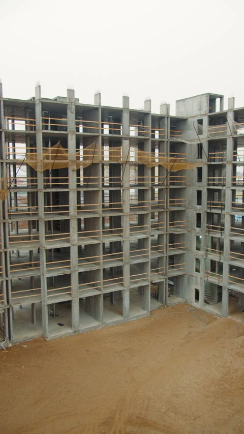 Concrete Framework of Multi-Story Building Under Construction Stock Footage 296755319