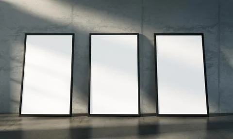Concrete gallery room, three isolate poster mock up Illustrazione stock
