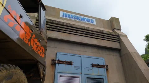 Concrete gate with partial view of ATV vehicle. Metal door to a bunker Видео 249581134