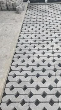 Concrete Grass Paver Block Pattern - Permeable Paving Texture Stock Photos