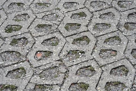 Concrete grass pavers pattern texture background Stock Photos