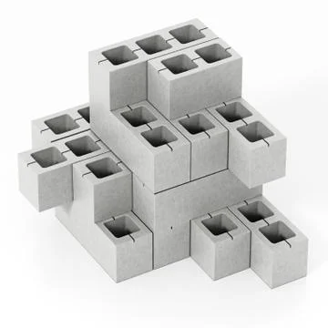 Concrete gray bricks isolated on white background. 3D illustration Illustrazione stock