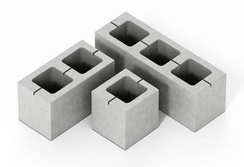 Concrete gray bricks isolated on white background. 3D illustration Illustrazione stock