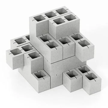 Concrete gray bricks isolated on white background. 3D illustration Concret... Foto stock