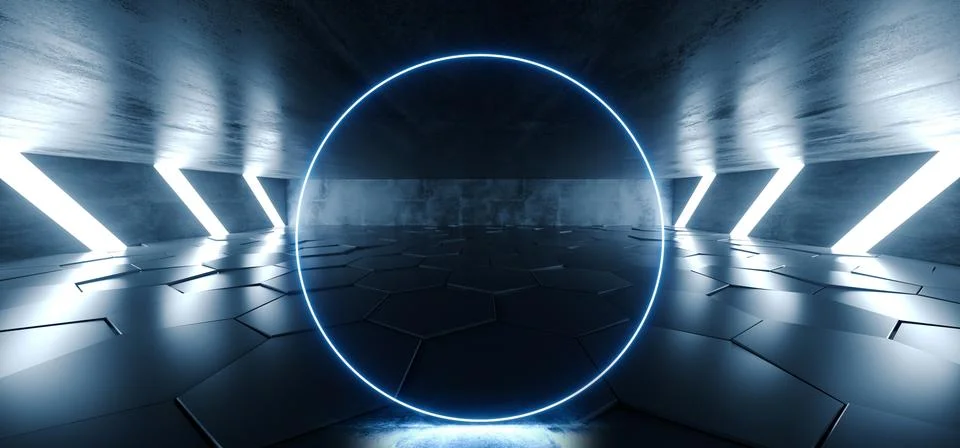 Concrete Grunge Future Virtual Underground Neon Glowing Laser Blue White Ligh 스톡 일러스트