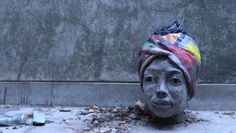 Concrete Head Sculpture Stock Footage 153658586