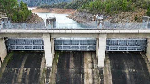 Concrete hydro dam structure Stock Photos