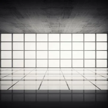 Concrete interior with bright windows in modern frames Illustrazione stock