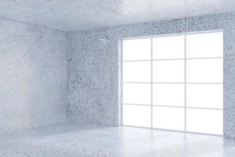 Concrete interior with empty wall, ceiling with windows and sunlight. Mock up Illustrazione stock