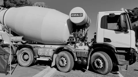 A concrete mixer for construction work on the new metro line Stock Footage 310358039