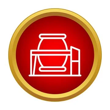 Concrete mixer machine icon on red circle Stock Illustration