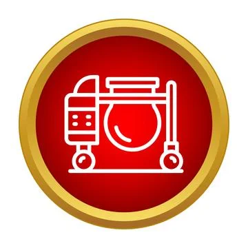Concrete mixer machine icon on red circle Stock Illustration