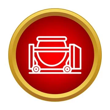 Concrete mixer machine icon on red button construction tool Stock Illustration