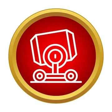 Concrete mixer machine line icon in red button Stock Illustration