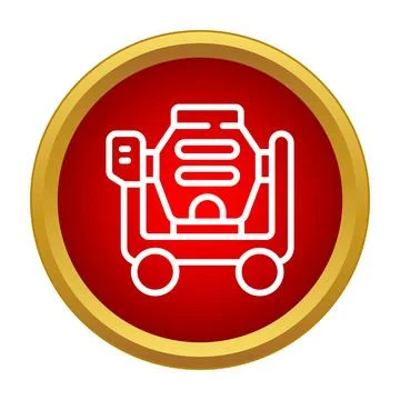 Concrete mixer machine line icon on red button Stock Illustration