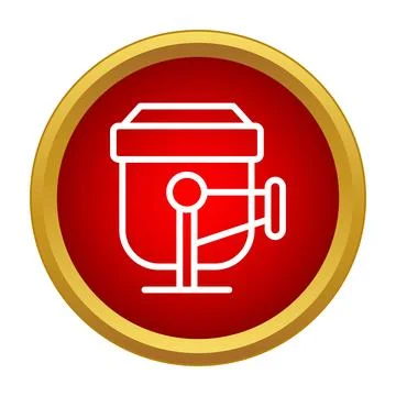 Concrete mixer machine line icon on red circle Stock Illustration