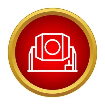Concrete mixer machine line icon on red button Stock Illustration