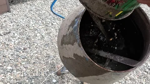 Concrete, Mixer, Preparation - Compact Mixer rotates, blending concrete Stock Footage 270213636