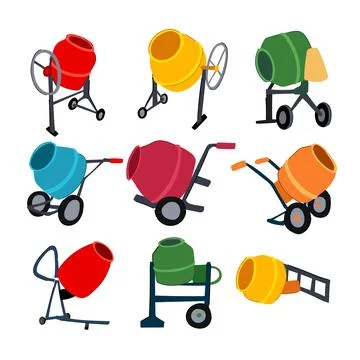 Concrete mixer set cartoon vector illustration Illustrazione stock