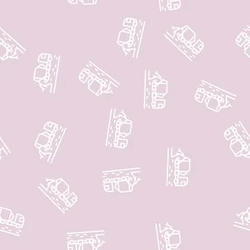 Concrete mixer truck line seamless pattern Stock Illustration