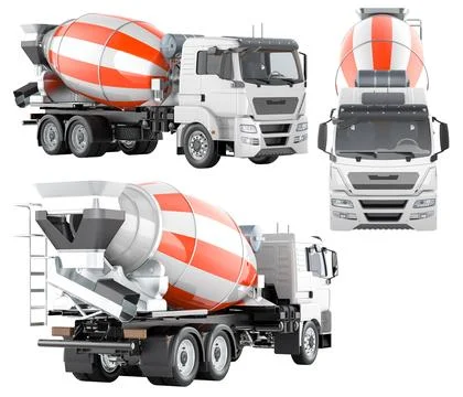 Concrete mixer truck, multiple angles. 3D rendering Ilustración de archivo