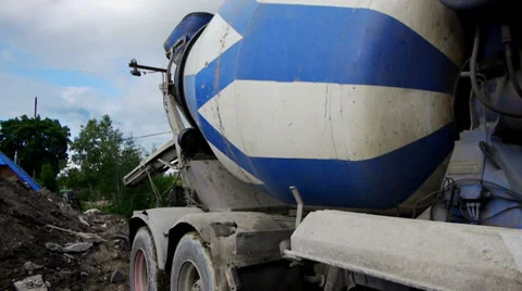 Concrete mixer working on construction site Stock Footage 32739935