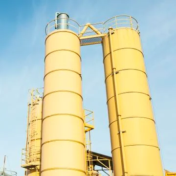 Concrete mixing silo, site construction facilities. Stock Photos