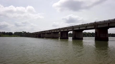 Concrete over bridge  upon a river in Karnataka, India. Stock Footage 248061412