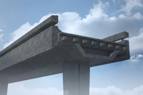Concrete overpass column is rising in flat design construction showing girder Illustrazione stock