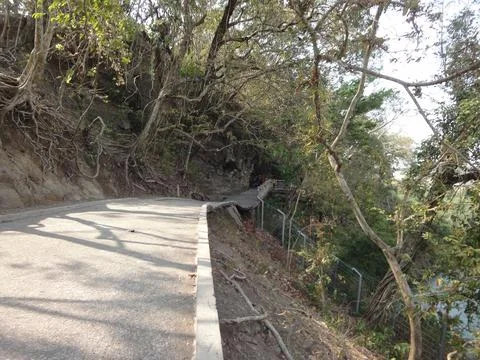 Concrete path between cliffs and ravines Stock Photos