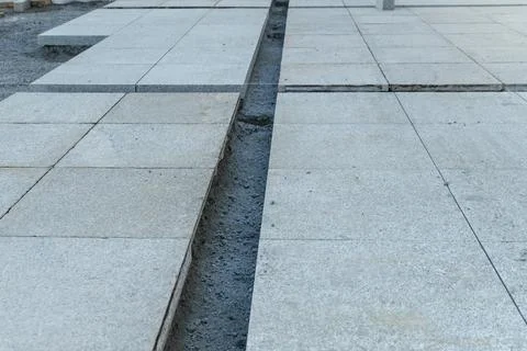 Concrete pavement under construction. Stock Photos