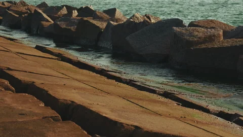 Concrete Pier and Atlantic Ocean View on Portugal Coast Stock Footage 336730863