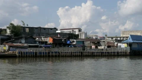 Concrete pier construction site on the riverside of Martapura river Stock Footage 136963124