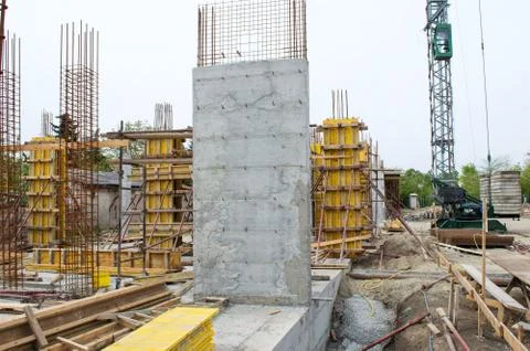 Concrete Pillar at the Construction Site Stock Photos