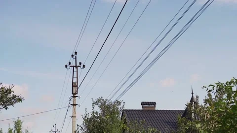 Concrete pillar with lots of electrical cables Communications in the suburbs Stock Footage 169221698