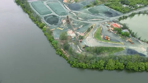 Concrete Plant and River Stock Footage 152000977