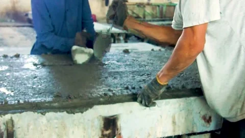Concrete plant workers at work. Stock Footage 245934734