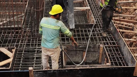 Concrete Pouring Workers Foundation Construction Site Asuncion Paraguay 2025 스톡 동영상 328847754