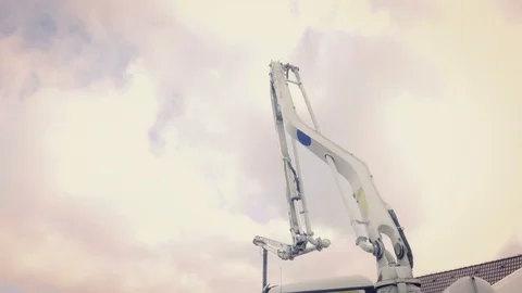 Concrete pump, sky in background. Construction machinery, ground works Видео 87777034