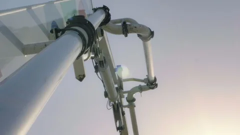 Concrete pump, sky in background. Construction machinery, ground works Vídeo Stock 89568737