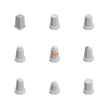 Concrete road poles, flat 3D vector illustration. Illustrazione stock