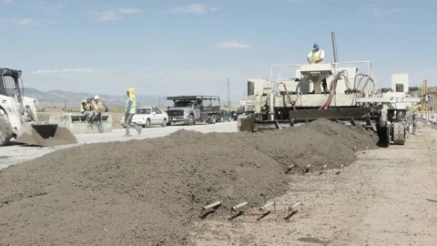 Concrete smoothing -road construction Stock Footage 132848232