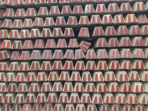 Concrete stack sleeper railroad background at thailand Stock Photos