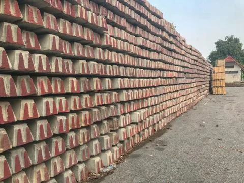 Concrete stack sleeper railroad background at thailand Stock Photos