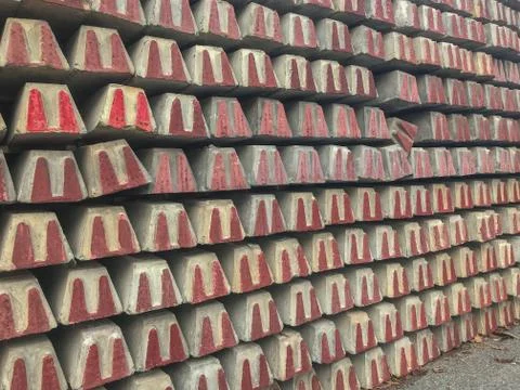 Concrete stack sleeper railroad background at thailand Stock Photos