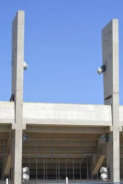Concrete stadium structure with support pillars and spotlights Stock-Fotos