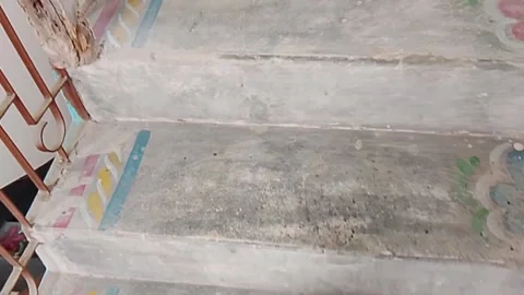 Concrete staircase with decorative painted borders a view of steps Vídeos de archivo 337316590