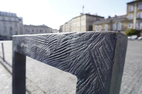 Concrete structure on an empty square in the city. element of sculpture. Stock Photos