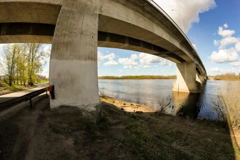 Concrete support road bridge over the river. Photos