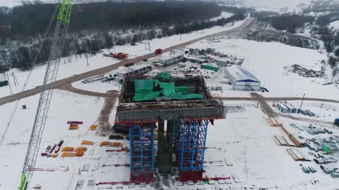 Concrete supports with metal frames and ground in winter Video stock 237430726